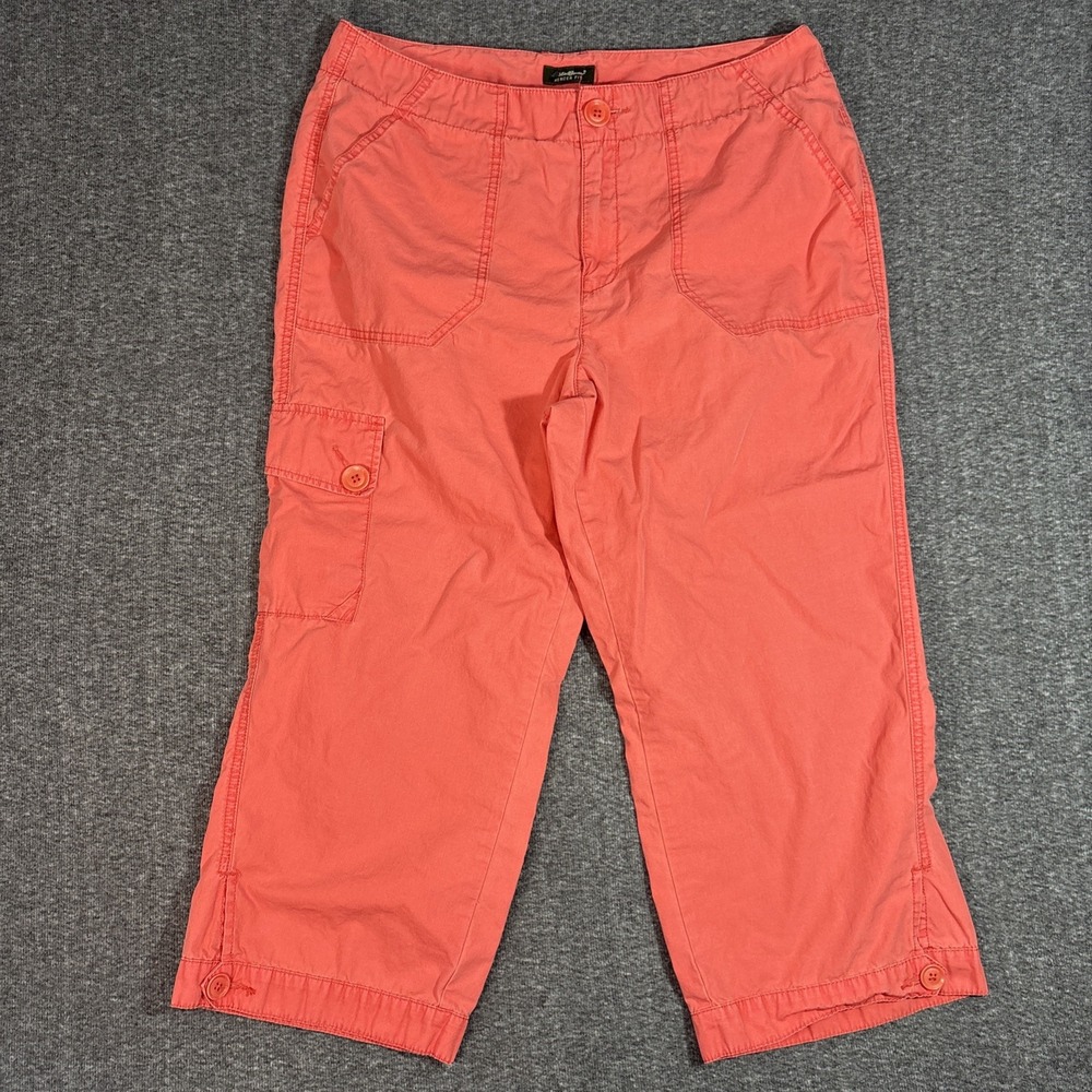 Eddie Bauer Women's Capri Cargo Pants Size 14 Tall Mercer Fit 100% Cotton Coral